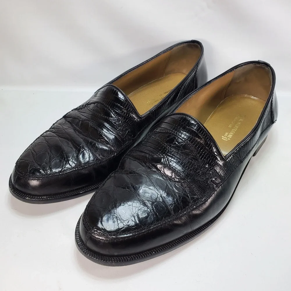 R. Martegani Loafers Mens 10.5 M Black Exotic Leather Italian Handmade Luxury
